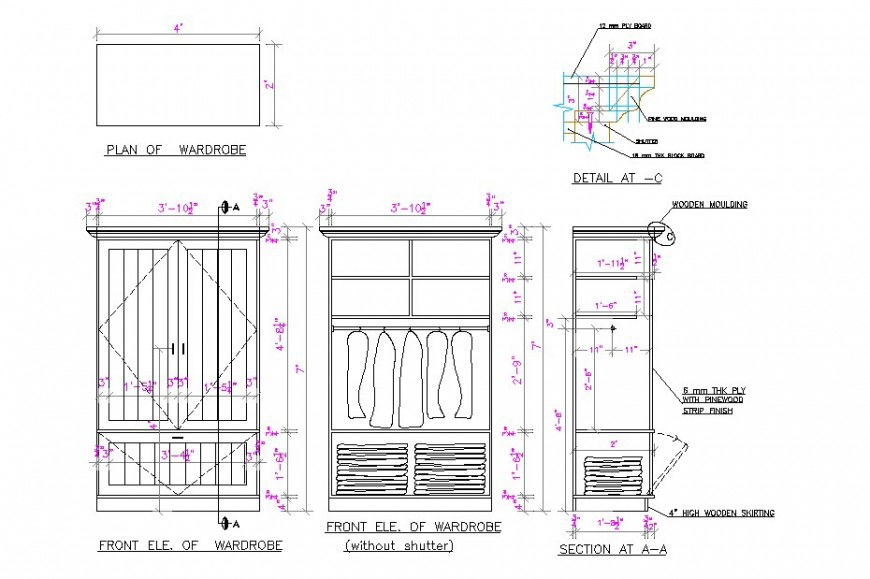 2D AutoCAD DWG Furniture Elevation and Sectional View CAD Block