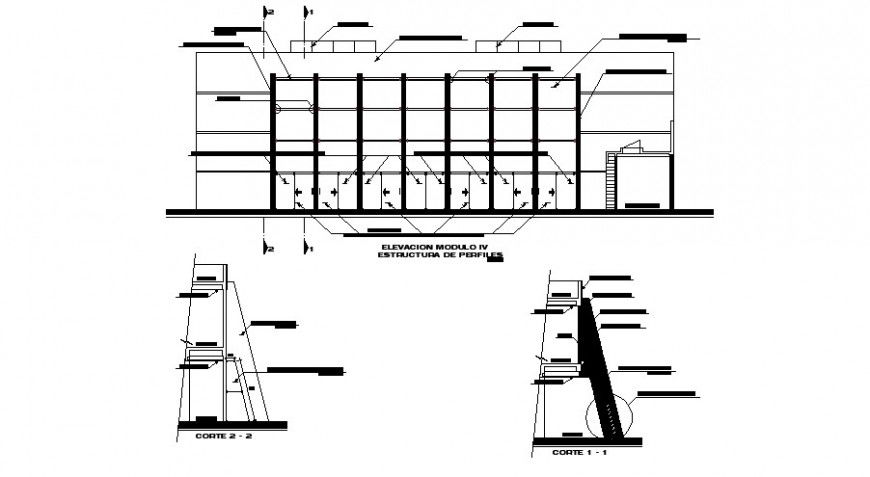 Elevation and sectional detail of construction units autocad file
