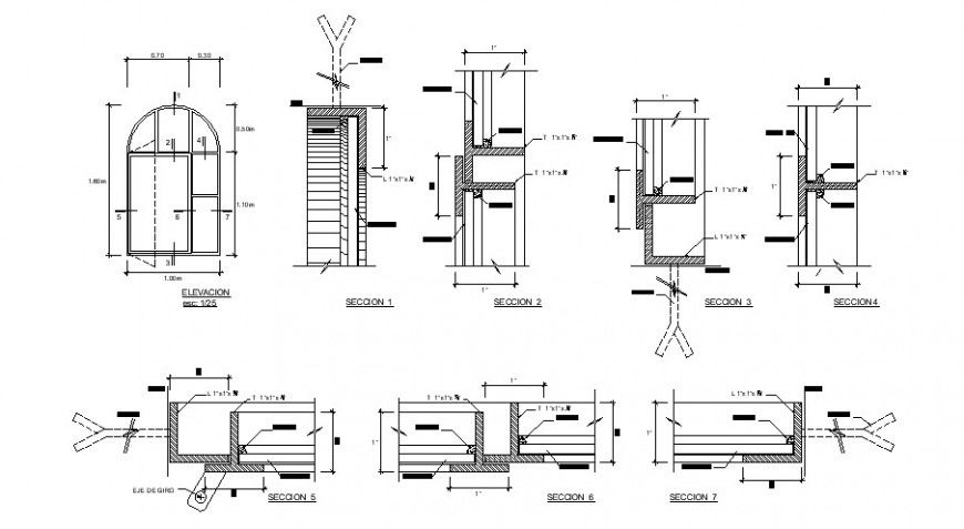 Elevation and sectional detail of door CAD blocks layout autocad file