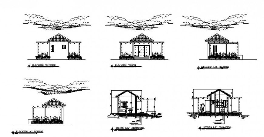 Elevation and sectional detail of store building block autocad file