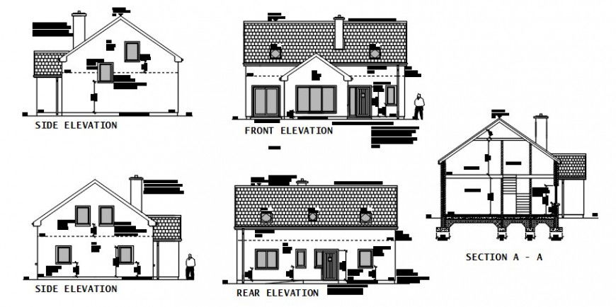 Elevation and sectional details of apartment autocad file
