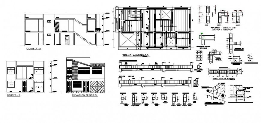 Elevation and sectional details of house 2d view autocad file