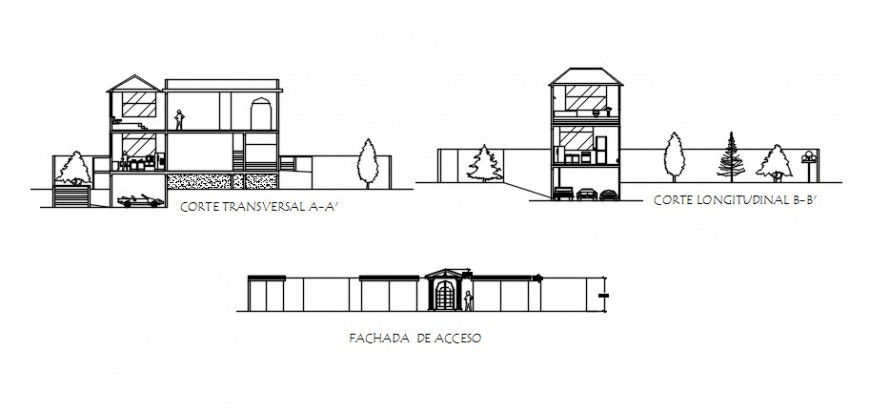 Elevation and sectional drawings details of apartment building dwg file
