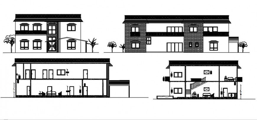 Elevation and sectional drawings details of apartment dwg autocad file