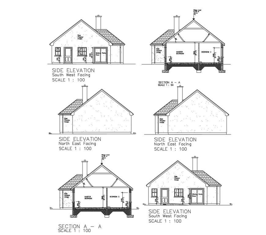 Elevation and sectional of housing block autocad file