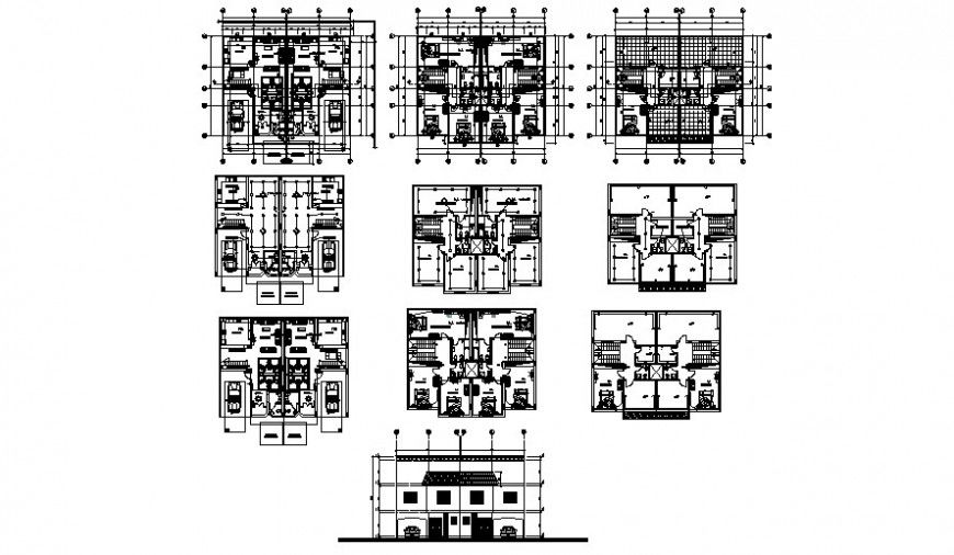 Elevation and work plan drawings details of building apartment autocad file