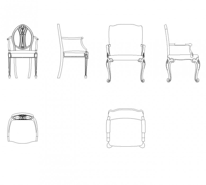 Elevation Armchair plan dwg file