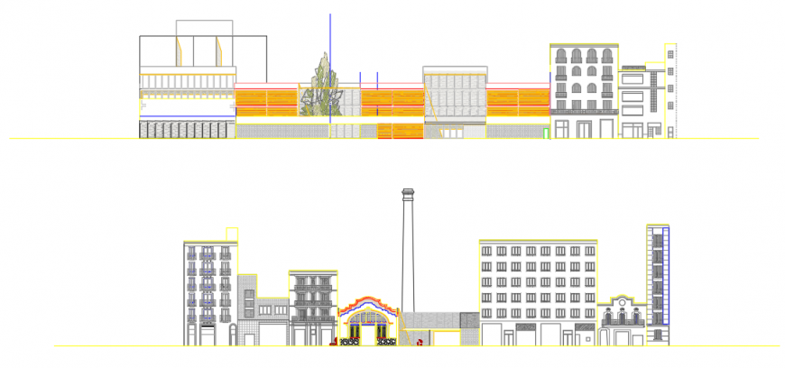 Elevation design drawing of commercial building design drawing