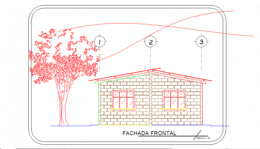 Elevation design of Duplex type country house design drawing
