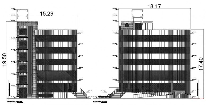 elevation design of hostel project detail cad file