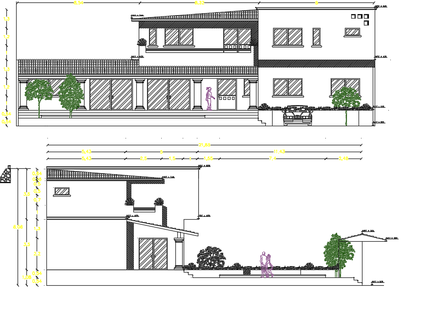 Elevation design of residence project dwg file