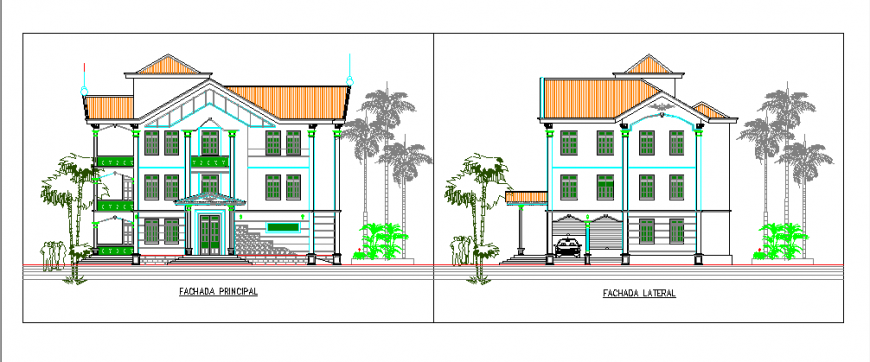 Elevation Design of Single family home residence design drawing