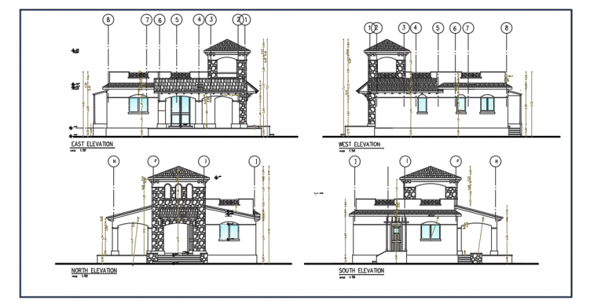 Elevation design of small villa design drawing