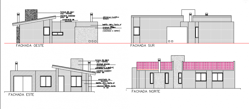 Elevation design plan of cottage design drawing