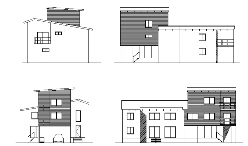Elevation design plan of wood housing design drawing