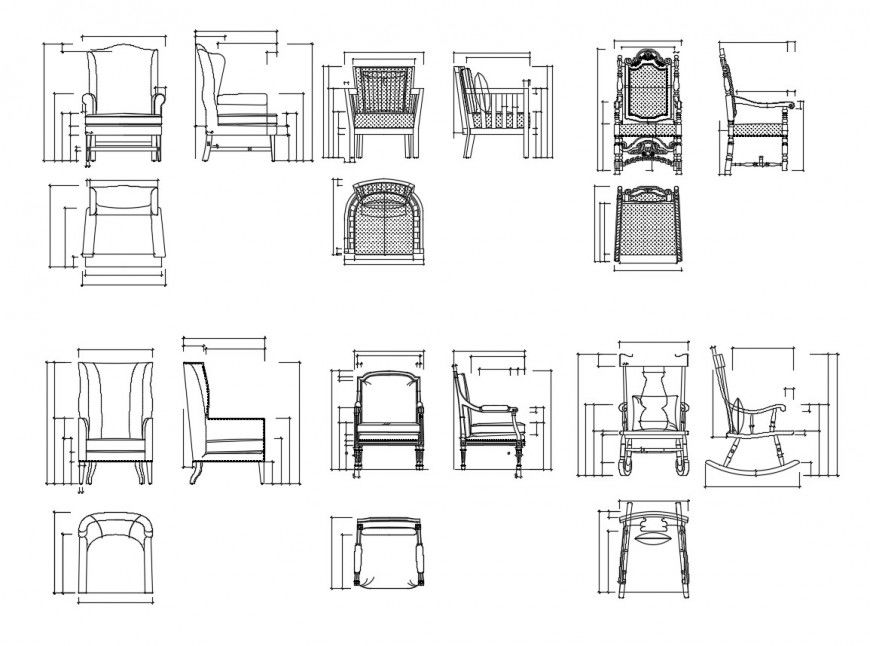 Elevation detail of chair 2d view CAD furniture block autocad file