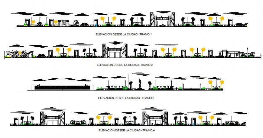 Elevation detail of garden 2d view CAD block layout file in dwg format
