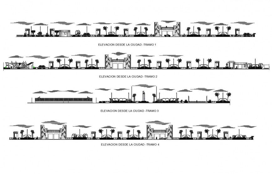 Elevation detail of garden 2d view layout file in dwg format