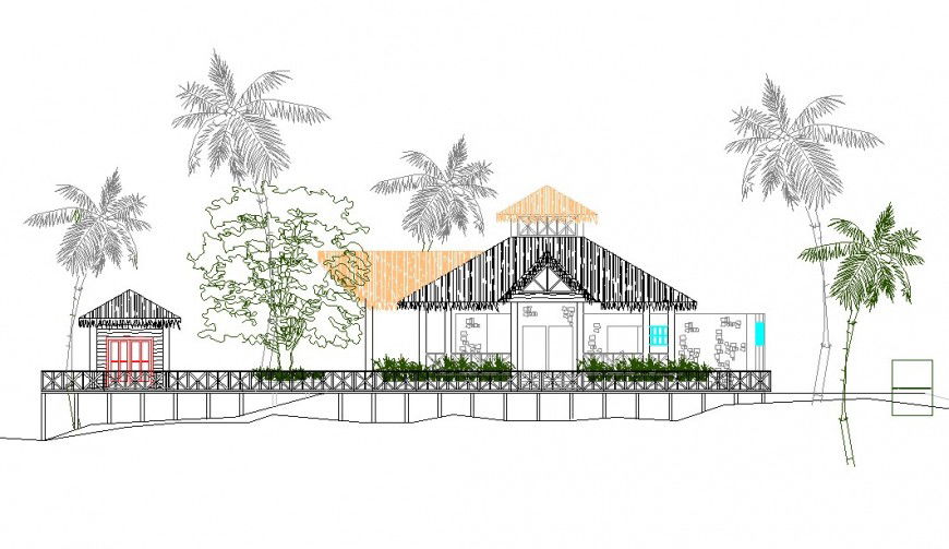 Elevation detail of guest house planning layout file