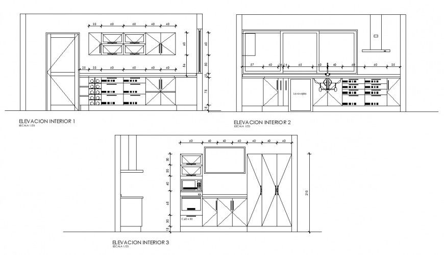 Elevation detail of kitchen block 2d view layout file in Autocad format