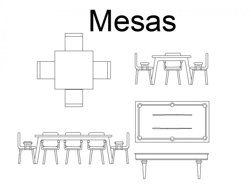 Elevation detail of table and chair 2d view CAD furniture blocks autocad file