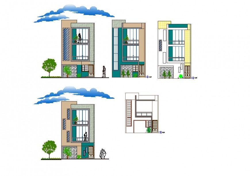 Elevation detail of two story house 2d view CAD block autocad file