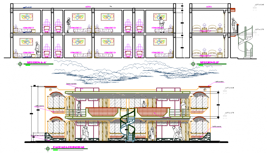 Elevation detail working drawing of guest house in dwg AutoCAD file.