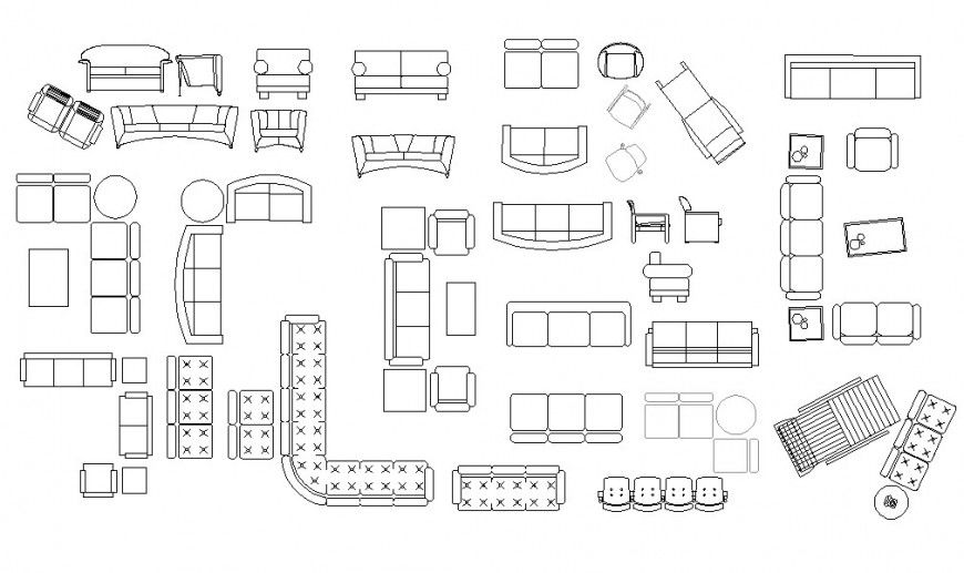 Sofa Set Elevation Details of Room Furniture Blocks DWG File