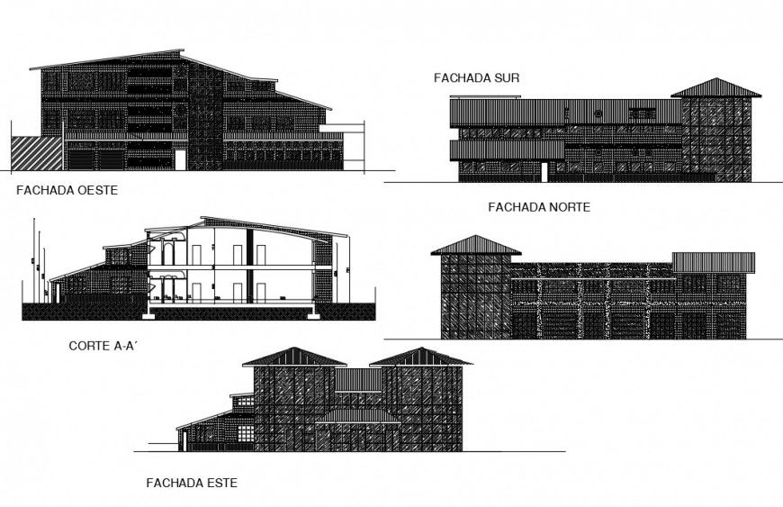 Elevation drawing and section detail  of a Restaurant plan dwg file in Autocad format