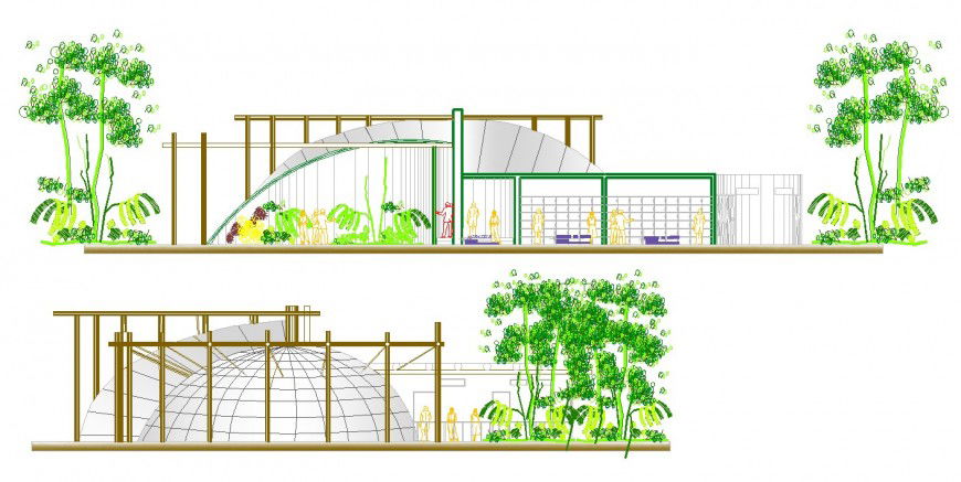 Elevation drawing of club house in dwg file.