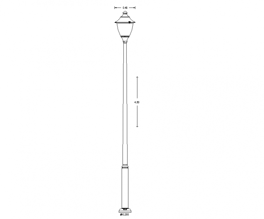 Elevation drawing of street light in dwg file.