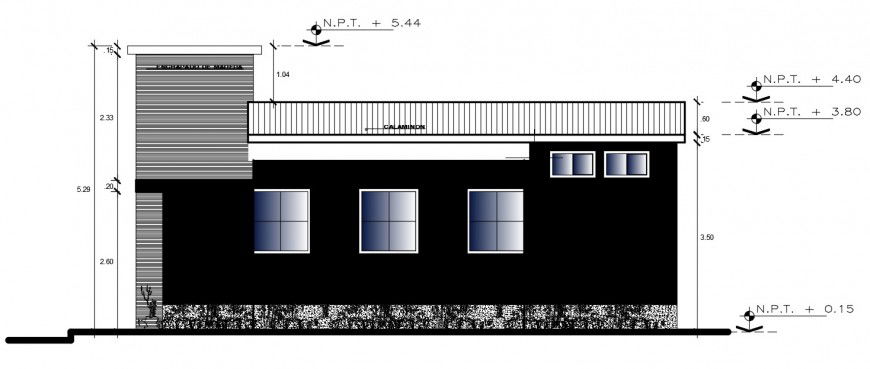 Elevation drawings details of housing bungalow dwg autocad file