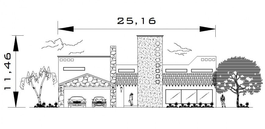 Elevation drawings details of bungalow 2d view drawings dwg file