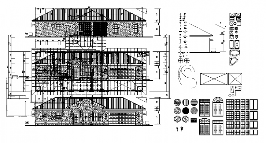 Elevation drawings details of house blocks 2d view dwg autocad file