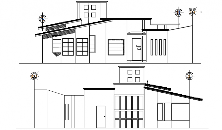 Elevation drawings details of single story house 2d view dwg file
