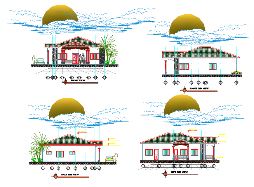 Elevation housing plan detail dwg file
