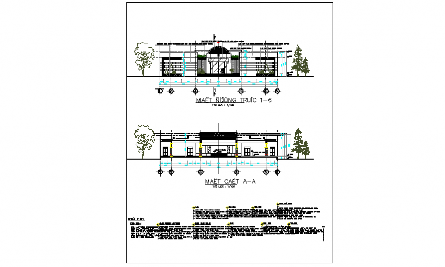 Elevation Layout plan of community center design drawing