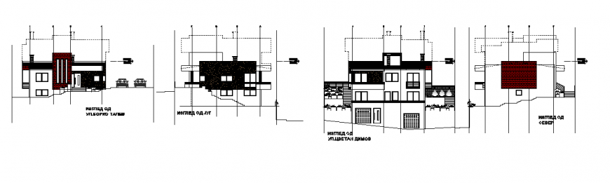 Elevation layout plan of Single house design drawing