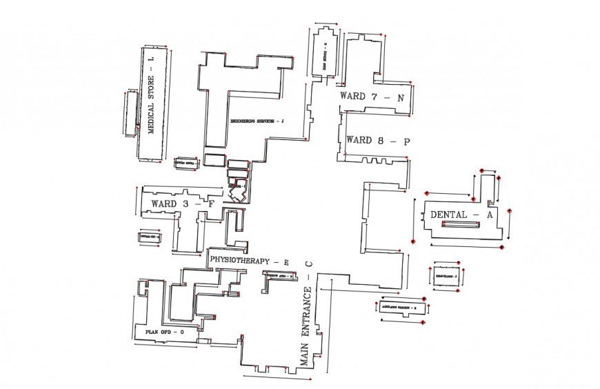 Elevation layout plan of the hospital in dwg file