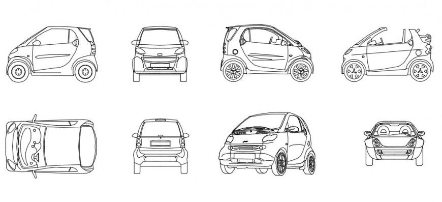 Elevation model of car details dwg file