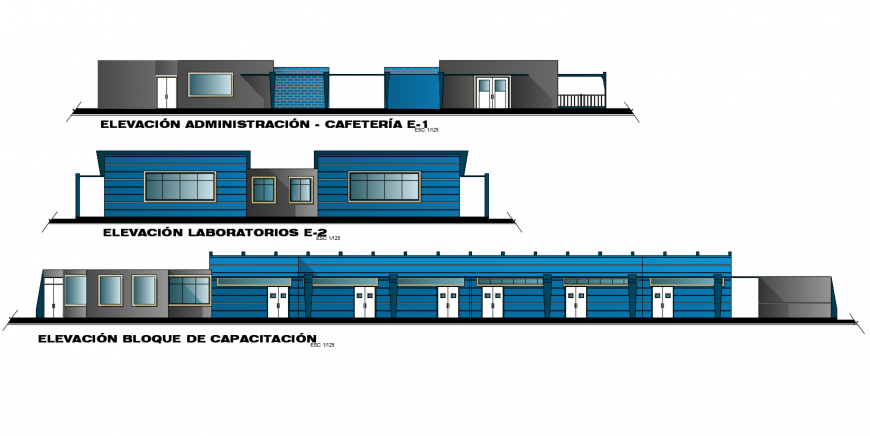 Elevation Multiplex training center dwg file