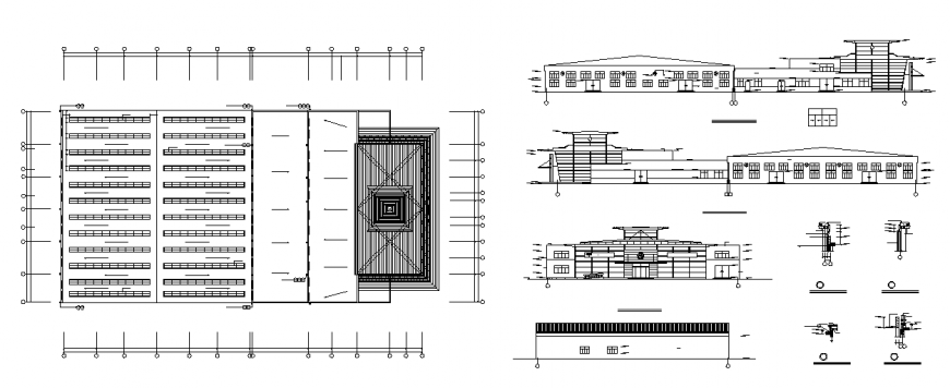 Elevation of a building and construction detail dwg file