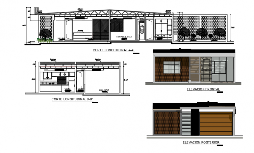Elevation of a bungalow, sectional details dwg file