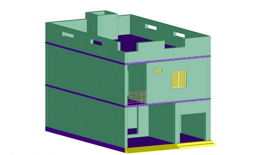 Elevation of a bungalow in 3d dwg file
