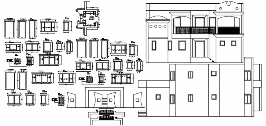Elevation of a bungalow with sections of furniture