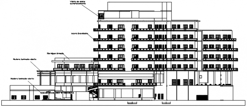 Elevation of a hotel cad dwg file