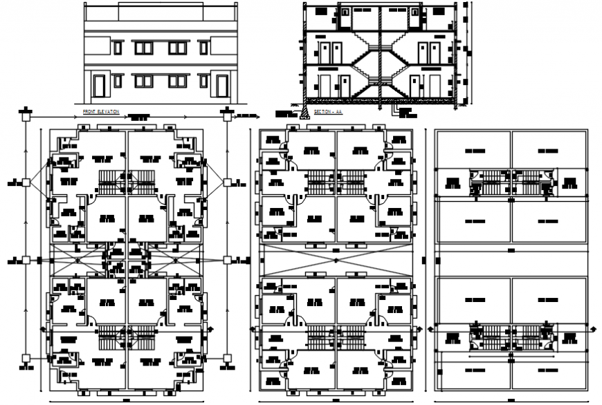 Elevation of a modern bungalow and its interior details files