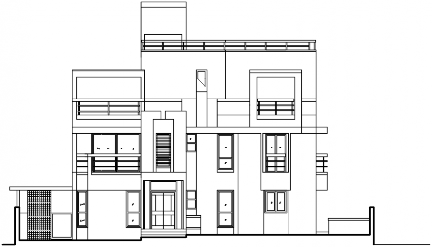 Elevation of a modern bungalow and its section