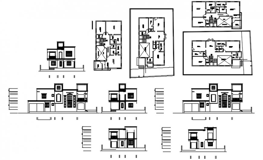 Elevation of a modern bungalow and layout plan