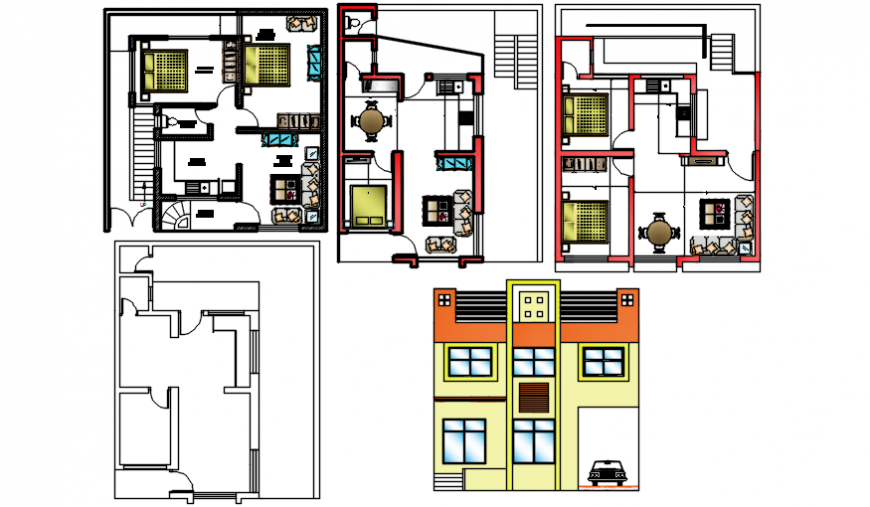 Elevation of a modern bungalow with plan